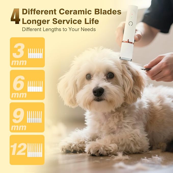 2025 New Petium 4-in-1 Dog Grooming Clippers Kit-Quiet Dog Nail Grinder &amp; Paw Trimmer,Low Noise Cordless Pet Shaver for Small Dogs &amp; Cats,USB-Rechargeable, 6 Guide Combs
