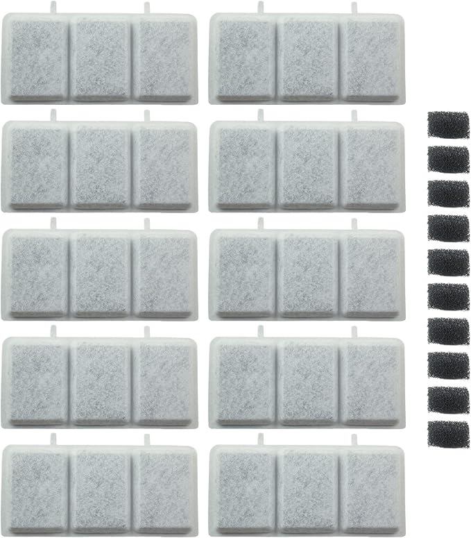 PET STANDARD Replacement Water Filter &amp; 10 Pack Replacement Pre-Filter Sponges Compatible with Petory® 74oz/2.2L Automatic Pet Fountain, Pack of 10