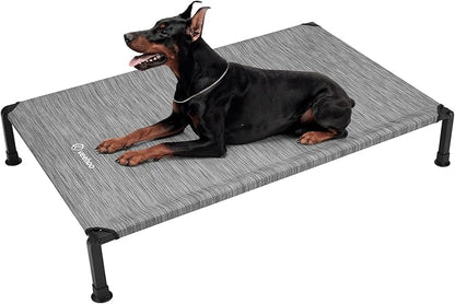 Veehoo Heavy Duty Elevated Dog Bed - Raised Dog Cot with Washable &amp; Breathable Teslin Mesh, Non-Slip Silicon Feet, Cooling, Indoor/Outdoor, 47" x 29", Black Silver