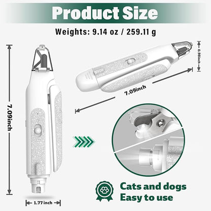 2-in-1 Cat Nail Clippers &amp; Dog Nail Clippers Trimmers for Large Medium Small Dogs Cats Claw Trimmer Quick Sensor and Safety Guard USB Rechargeable with 2 LED Lights Dogs Nail Trimmer