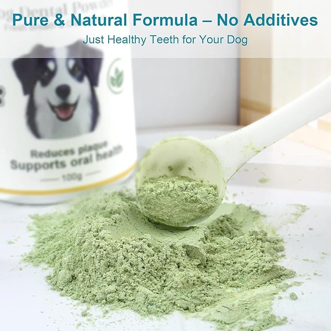 Dog Teeth Cleaning Powder 100g Fights Plaque &amp; Tartar Freshens Breath All-Natural Ingredients for Dogs of All Breeds and Ages Easy to Use Dog Dental Powder