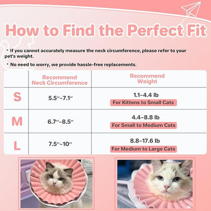 Soft Cat Cone Collar for Cats– Adjustable Lightweight Recovery E-Collar to Stop Licking, Scratching &amp; Biting After Surgery, Comfortable Wound Healing Cone Alternative (Pink, L)