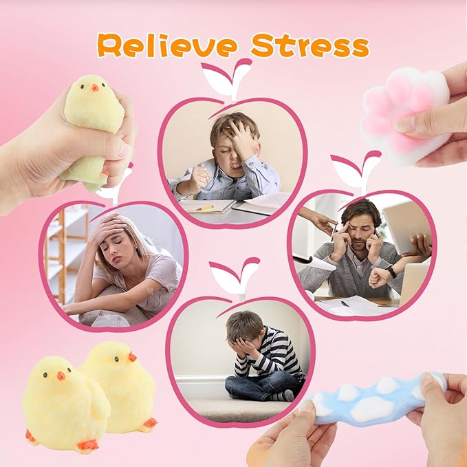 6 Pcs Taba Squishy , Kit Squeeze Toy ,Include Squishies( 2 Cat Paws &amp; 2 Chick,2 Hamster), Soft Stress Relief Squeeze Toy,tress Relief Sensory Toy