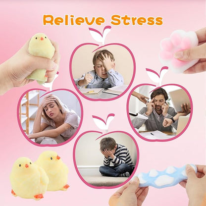 6 Pcs Taba Squishy , Kit Squeeze Toy ,Include Squishies( 2 Cat Paws &amp; 2 Chick,2 Hamster), Soft Stress Relief Squeeze Toy,tress Relief Sensory Toy