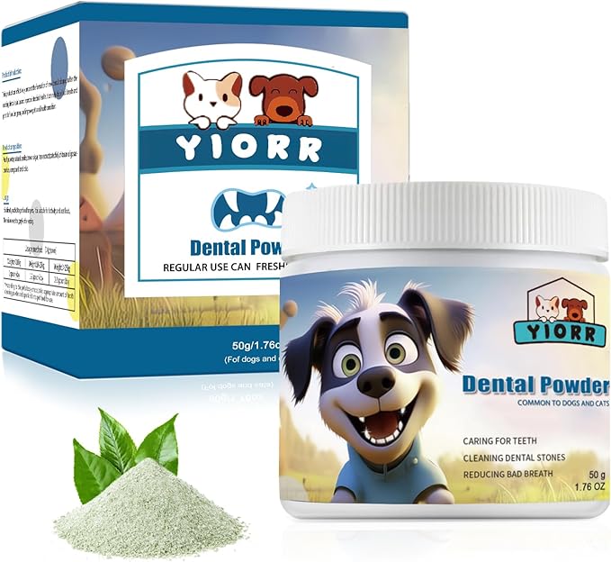 Dog Dental Powder - Dog Teeth Cleaning Powder,Pet Breath Freshener for Teeth Cleaning,Tartar Remover &amp; Reduces Plaque &amp; Bad Breath,Dental Care Supplies for Dogs Cat-Beef Flavor 50g