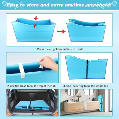 YUEPET Extra Large Foldable Dog Bath Tub for Large Dogs, 49 Gal Portable Dog Bathtub Lightweight Hightened Pet Wash Station with Drain Plug for Big Dogs Indoor/Outdoor Bathing, Camping (Blue)
