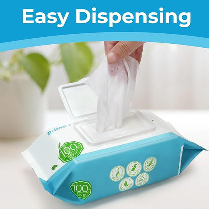 PrimePets Dog Wipes for Paws and Butt, 300 Count, 8" x 6" Pet Grooming Wipes for Dogs Cats Cleaning Deodorizing, Unscented Dog Paw Wipes, Puppy Wipes for Face Bum Eyes Ears Teeth