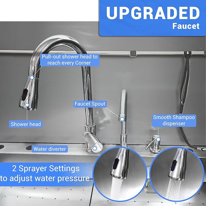 Professional Dog Grooming Tub, 50" Stainless Steel Dog Wash Station with Foldable Ramp, Storage Drawer, Floor Grate &amp; Faucet/Dog Bathtub for Large, Medium &amp; Small Pets - Left Door (50")