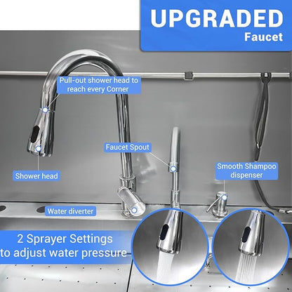 Professional Dog Grooming Tub, 50" Stainless Steel Dog Wash Station with Foldable Ramp, Storage Drawer, Floor Grate &amp; Faucet/Dog Bathtub for Large, Medium &amp; Small Pets - Left Door (50")