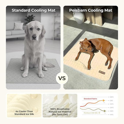 Dog Cooling Mat- Ice Silk Summer Comfort, Self Cooling, Non-Slip Dog Pad, Durable &amp; Washable, Mat for Small Dogs 45x55 cm, Support Shelter Dogs with Every Purchase (Beige)