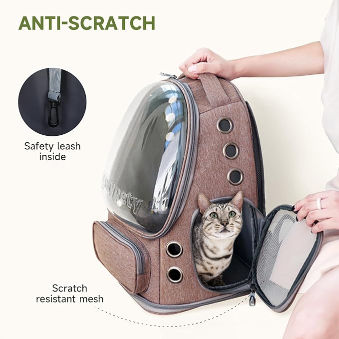 Cat Backpack Carrier, Breathable Cat Carrier Large Space Bubble Pet Backpack for Kitty Small Dog up to 15lbs, Transparent &amp; Foldable Pet Carrier for Travel Hiking