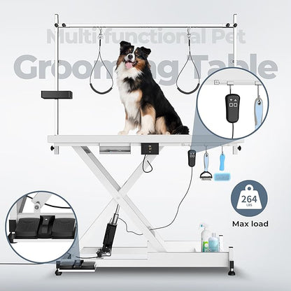 Heavy Duty Electric Lifting Pet Dog Grooming Table for Large Dogs with Overhead Arm, Anti-Skid Rubber Desktop and Powerful Motor, 50&