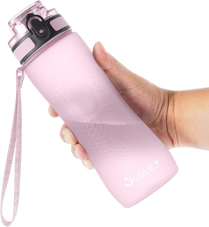 OLDLEY 25 oz Water Bottle, Motivational Water Bottle with Time Marker, Sports Water Bottle With Strap, Leakproof &amp; BPA Free Large Water Bottles for School, Gym, Travel, Outdoor, Tritan,Pink