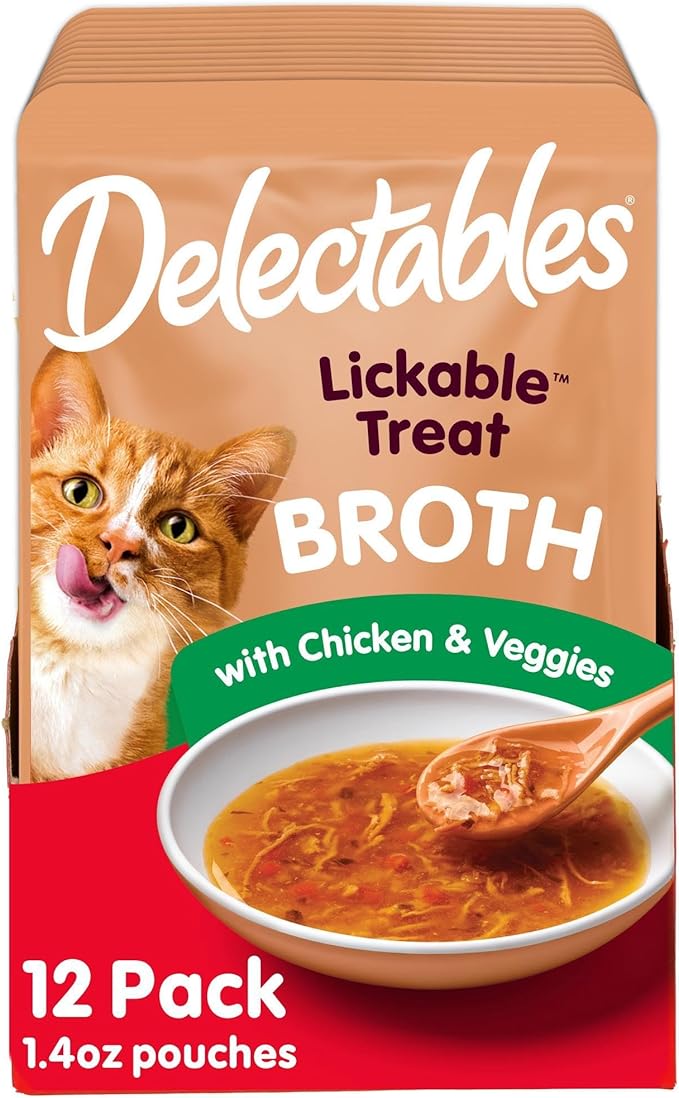 Hartz Delectables Savory Broths Chicken &amp; Veggies Lickable Wet Cat Treats, 12 Count