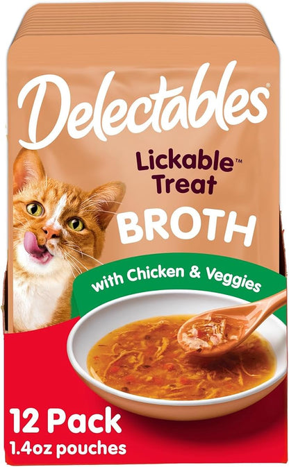 Hartz Delectables Savory Broths Chicken &amp; Veggies Lickable Wet Cat Treats, 12 Count