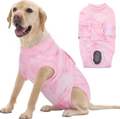 FUAMEY Recovery Suit for Dogs After Surgery,Soft Breathable Dog Bodysuit E-Collar &amp; Cone Alternative Surgical Suit,Male Female Dog Neuter Spay Suits Anti Licking Wounds Onesie Pink Tie Dye XL