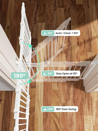 Grownsy Baby Gate for Stairs- No Bottom Bar, Adjustable Width 32” to 48” for Child and Pet, Dog Gate with Auto-Close &amp; One-Hand Operation, Screw-in Installation for Doorways and Indoor Use