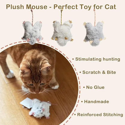 Catnip Cat Mice Toy,3 Pcs Plush Cats Nip Mouse Toys for Teeth Cleaning Chew Kitten Kicker Toy with Crinkle &amp; Bell Cat Interactive Catnip Toys for Indoor Kittens Play Fetch