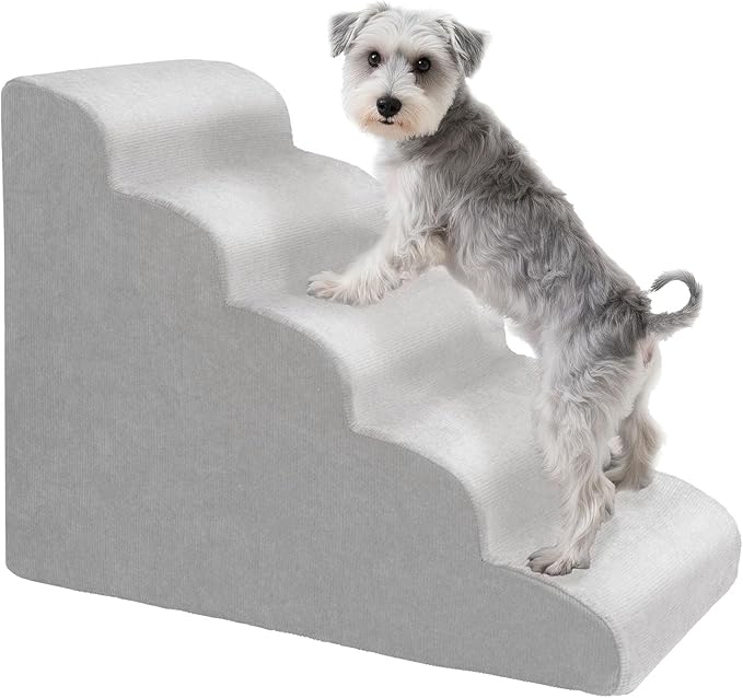 MEWANG Dog Stairs for Small &amp; Medium Dogs and Old Cats –3/4/ 5 Steps High-Density Foam Pet Ramp for Bed &amp; Couch, Non-Slip, Washable Cover, Grey (Round Corner, 5 Steps: 29.92&