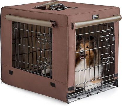 DONORO Dog Crates for Medium Large Size Dogs Indoor Double Door Dog Kennels &amp; Houses for Puppy and Cats, Collapsible Metal Contour Dog Cages (Brown, 36.0" L x 23.0" W x 25.0" H)