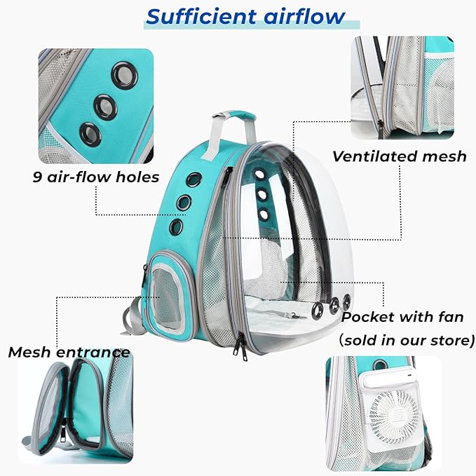 Lollimeow Cat Carrier Backpack, Bubble Expandable Backpack Carrier, Pets and Small Dogs,Airline-Approved, Designed for Travel, Hiking, Walking &amp; Outdoor Use (Front Expandable-Green)