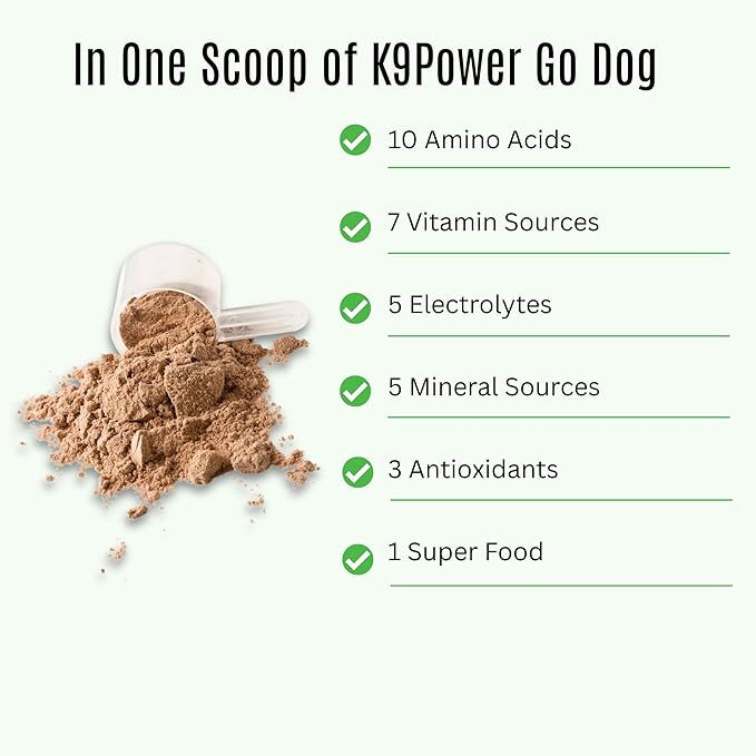K9 Power Go Dog Hydration &amp; Performance Drink Mix 1 lb - Active Dog Supplement for Muscle Function, Endurance, Recovery, with Electrolytes Support