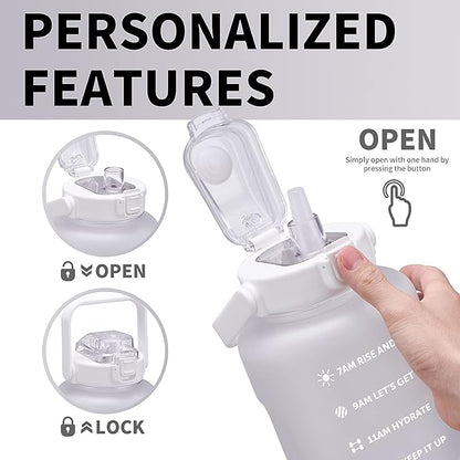 64oz,100oz,128oz Large Motivational Water Bottle with Time Marker, Leakproof &amp; BPA Free Half Gallon Big Water Bottle with Straw Handle Tritan Frosted Water Jug for Gym,Fitness,Outdoor Sports