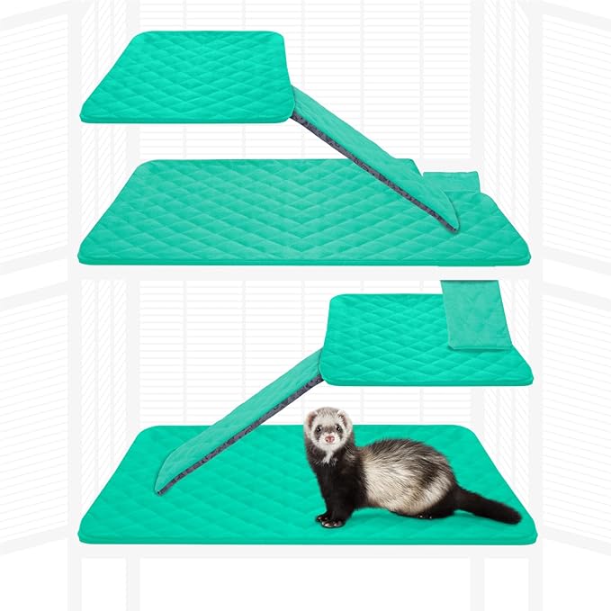 Paw Inspired Fitted Fleece Liners for Ferret Nation, Critter Nation Cage for Ferrets, Rats, Chinchillas, Hedgehogs &amp; Other Small Animals (Green, Double Unit Set)