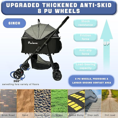 4 Wheels Pet Stroller 4 in 1 Pet Stroller with Detachable Carrier for Small &amp; Medium Dogs Cats up to 55 lbs Easy-Folding Travel Dog Wagon with Car Seat Breathable Mesh,Khaki