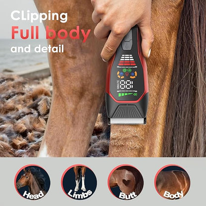 Horse Clippers,Quiet 2-Speed Horse Grooming Clippers,Rechargeable Pet Shaver for Matted Long Hair,Cordless Wide-Blade Powerful Horse Trimmer Kit for Thick Coat 