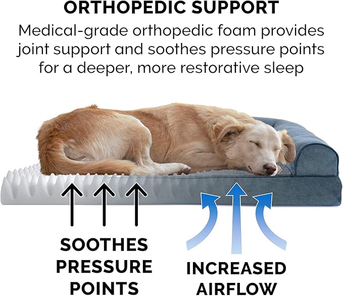 Furhaven Orthopedic Dog Bed for Large Dogs w/ Removable Bolsters &amp; Washable Cover, For Dogs Up to 95 lbs - Sherpa &amp; Chenille Sofa - Orion Blue, Jumbo/XL
