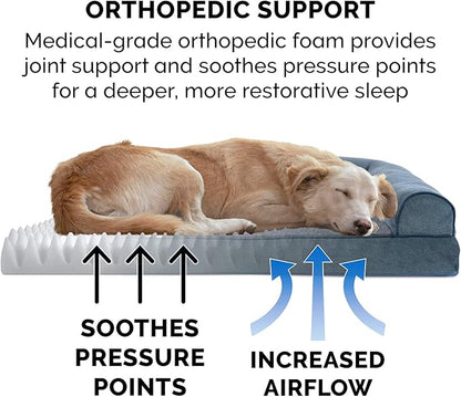 Furhaven Orthopedic Dog Bed for Large Dogs w/ Removable Bolsters &amp; Washable Cover, For Dogs Up to 95 lbs - Sherpa &amp; Chenille Sofa - Orion Blue, Jumbo/XL