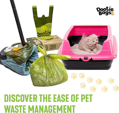 Pooch Approved Large Dootie Bags - Dog Poop Bags - Tie-Handles - 100 Count Dootie Strong and Leakproof - Perfect for Dogs &amp; Cats - Litter - Pet Waste Cleanup - Swivel Bin &amp; GoGo Stik Scoopers