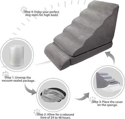 Dog Stairs &amp; Steps for High Beds 30 Inches Tall, LitaiL 6 Steps Pet Stairs/Steps for Beds 24-30inch High for Small Large Dogs, Non-Slip Dog Ramps/Ladder for Old Dogs/Cats