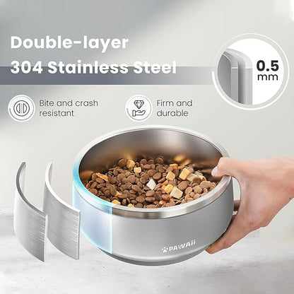 Pawaii Stainless Steel Dog Bowl with Non-Slip Rubber Base &amp; Double Wall Insulation - Durable Design | Includes ID Tag | Dishwasher Safe Food &amp; Water Bowl for All Dogs (68oz)