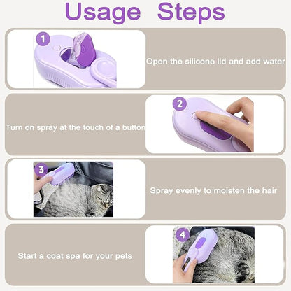 Cat Steam Brush for Shedding, 2025 New 4 in 1 Rechargeable Steam Pet Brushes for Cats &amp; Dogs, Indoor Anti-static Pets Brush for Massage, Cleaning, Shedding &amp; Combing Hair (Purple)