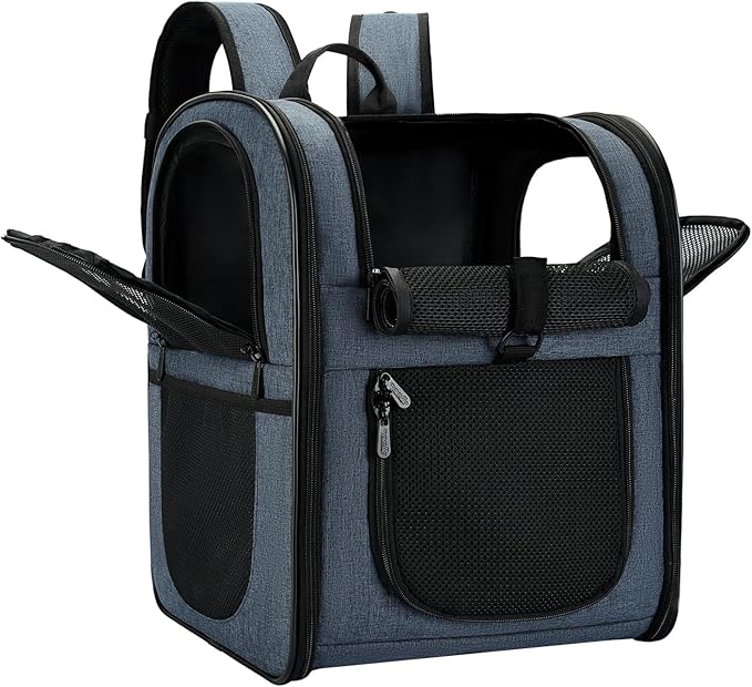 Apollo Walker Dog &amp; Cat Carrier Backpack for 4-15lb Pets - Ventilated Safe Design with Padded Back Support, Breathable Mesh Pet Backpack for Hiking, Travel, Outdoor (Navy)