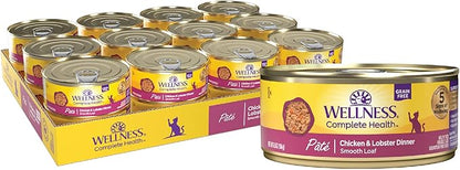 Wellness Complete Health Natural Grain Free Wet Canned Cat Food, Chicken &amp; Lobster Pate, 5-Ounce Can (Pack of 24)