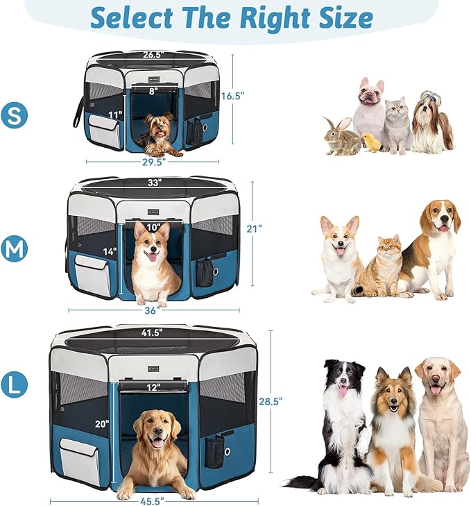 PETSFIT Portable Dog Playpen,36" Dog Play Pen Indoors with Removable Waterproof Mat &amp; Zippered Roof | RV, Camping, Travel Dog Pen | Whelping &amp; Cat Observation Space(36" L x 36" W x 21" H)