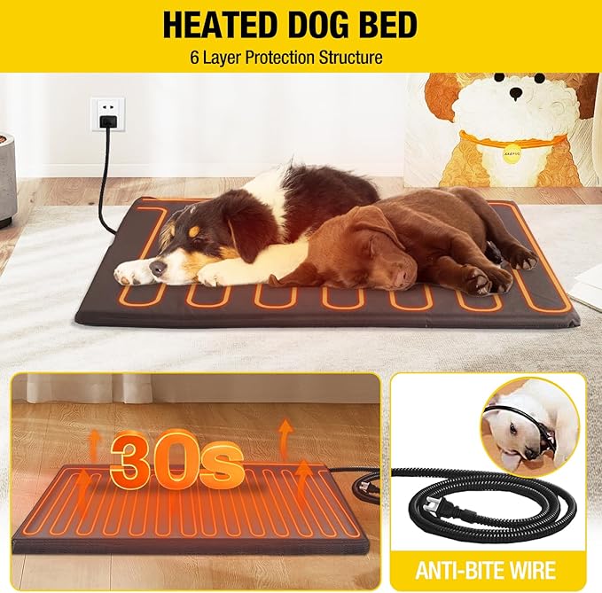 Aivituvin Dog House Outdoor Heated Dog Kennel with Insulated Liner &amp; Heater for Winter Strong Iron Frame Large Dog Cage for Small &amp; Medium Dogs,33.5"