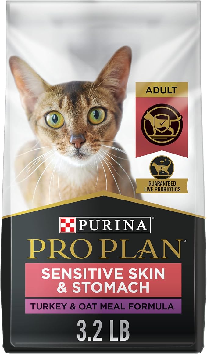 Purina Pro Plan With Probiotics, Sensitive Skin &amp; Stomach, Natural Dry Cat Food, Turkey &amp; Oat Meal Formula - 3.2 lb. Bag
