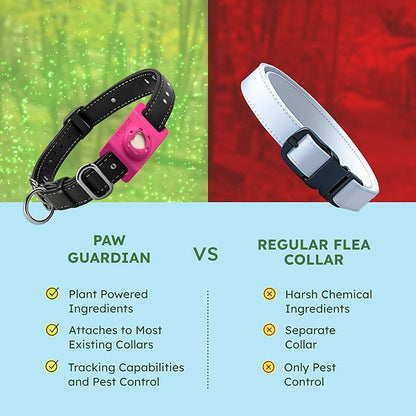 BugMD Paw Guardian Flea and Tick Prevention Pendant for Dogs with AirTag Holder | Plant-Powered Flea &amp; Tick Control for Dog Collars Harnesses | Dog Tag with Air Tag Holder - Pink