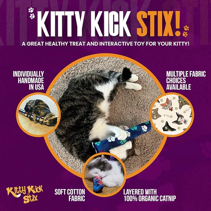Kitty Kick Stix 15" Catnip Kicker Toy – Set of 2 | Handmade in USA | Interactive Cat &amp; Kitten Toy | Durable Kicker Packed with 100% Potent Catnip for All Breeds (Cat Selfies)