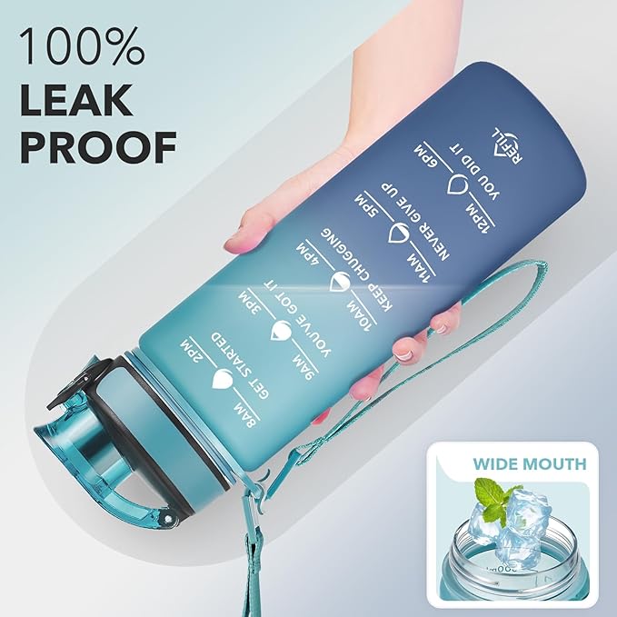 Enerbone Water Bottle, Leakproof BPA &amp; Toxic Free, Motivational Water Bottle with Times to Drink and Straw, Fitness Sports Water Bottle with Strap for Office, Gym, Outdoor Sports