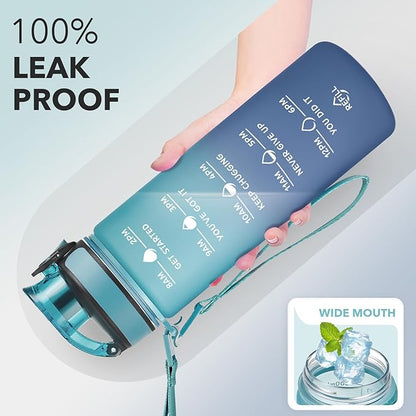 Enerbone Water Bottle, Leakproof BPA &amp; Toxic Free, Motivational Water Bottle with Times to Drink and Straw, Fitness Sports Water Bottle with Strap for Office, Gym, Outdoor Sports