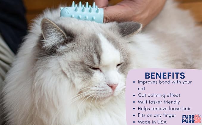 Furr&amp;Purr Cat Brush, Scratcher, and Massager - Indoor Cat Calming Care with Face Scratcher, Finger Brush (3-Pack, Made in USA)