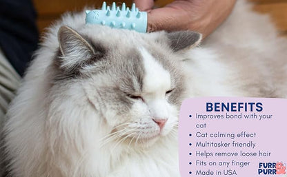 Furr&amp;Purr Cat Brush, Scratcher, and Massager - Indoor Cat Calming Care with Face Scratcher, Finger Brush (3-Pack, Made in USA)
