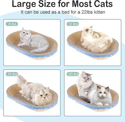 Cat Scratcher, 2pcs-23.6x14.9 inches Large Cat Scratching Board, Cardboard Cat Scratchers for Indoor Cats, Oval Cat Scratch Pad Bed with Catnip