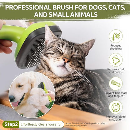 Dog Brush Kit – 3 PCS Grooming Set with Self-Cleaning Brush, Undercoat Rake &amp; Pet Bath Brush. Great for Shedding, Tangles &amp; Dirt Removal – Ideal for Long &amp; Short Haired Dogs &amp; Cats, Green