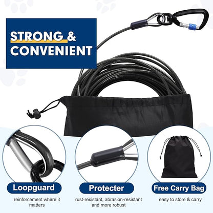Snagle Paw Dog Leads for Yard 50FT-1000LBS Break Strength,Heavy Duty Tie Out Cable for Dogs with Swivel Lockable Hook &amp; Spring,Chew Proof Dog Chain for Outside,Dog Run Cable for Medium Large Dogs
